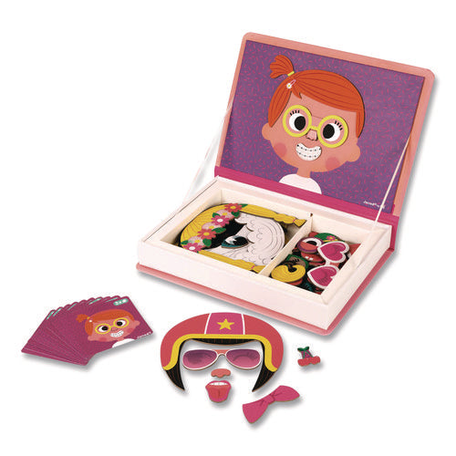 Image of Janod® Magneti'books, Girl's Crazy Faces, 65 Pieces (10 Cards, 55 Magnetic Shapes), Ages 3 to 8