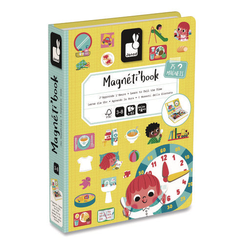 Image of Janod® Magneti'books, Learn to Tell the Time, 91 Pieces (16 Cards, 75 Magnetic Shapes), Ages 3 to 8