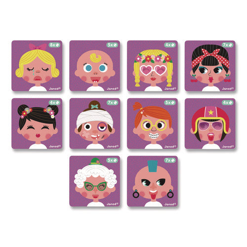 Image of Janod® Magneti'books, Girl's Crazy Faces, 65 Pieces (10 Cards, 55 Magnetic Shapes), Ages 3 to 8