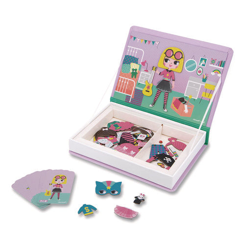 Image of Janod® Magneti'books, Girl's Costumes, 54 Pieces (8 Cards, 46 Magnetic Shapes), Ages 3 to 8