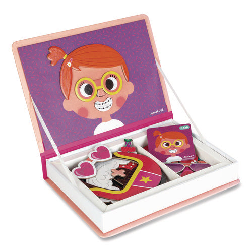 Image of Janod® Magneti'books, Girl's Crazy Faces, 65 Pieces (10 Cards, 55 Magnetic Shapes), Ages 3 to 8