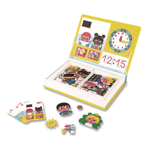 Image of Janod® Magneti'books, Learn to Tell the Time, 91 Pieces (16 Cards, 75 Magnetic Shapes), Ages 3 to 8