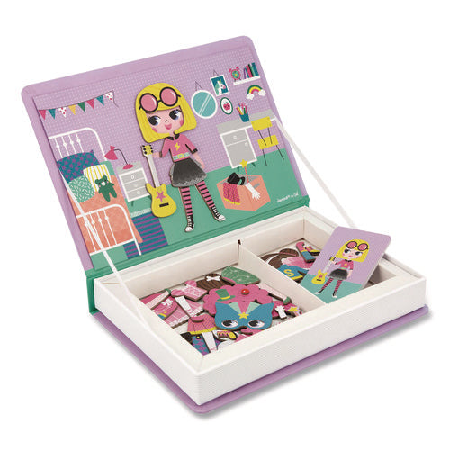 Image of Janod® Magneti'books, Girl's Costumes, 54 Pieces (8 Cards, 46 Magnetic Shapes), Ages 3 to 8