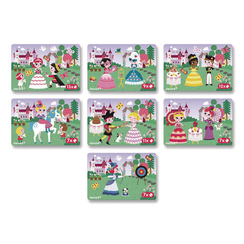 Image of Janod® Magneti'books, Princesses, 62 Pieces (7 Cards, 55 Magnetic Shapes), Ages 3 to 8