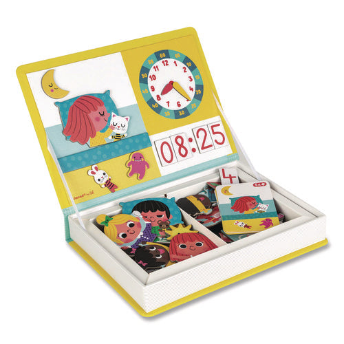 Image of Janod® Magneti'books, Learn to Tell the Time, 91 Pieces (16 Cards, 75 Magnetic Shapes), Ages 3 to 8