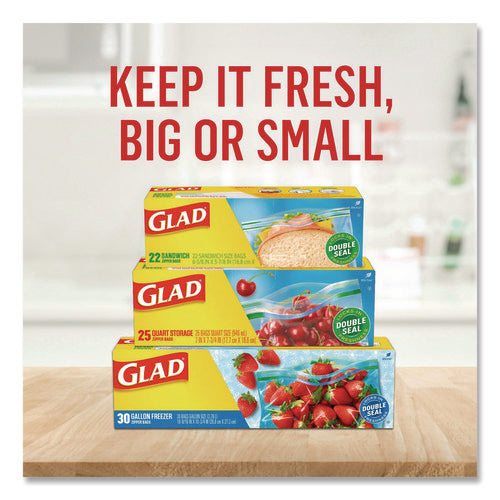 Image of Glad® Zipper Food Storage Plastic Sandwich Bags, 6.63 x 5.88, Clear, 50 Bags/Box, 12 Boxes/Carton