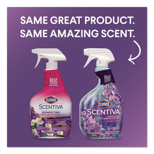 Image of Clorox® Scentiva Disinfecting Multi-Surface Cleaner, Bleach Free, Lavender and Jasmine, 32 oz Spray Bottle, 9/Carton