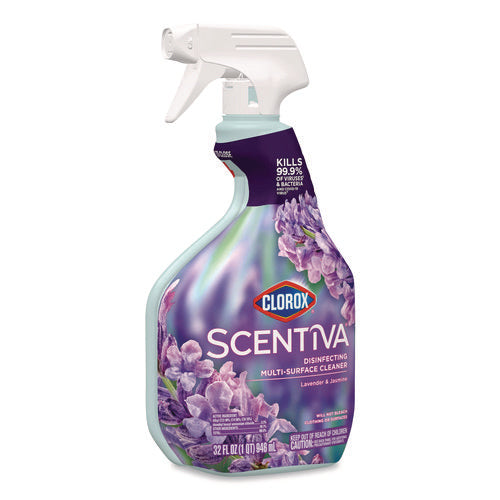 Image of Clorox® Scentiva Disinfecting Multi-Surface Cleaner, Bleach Free, Lavender and Jasmine, 32 oz Spray Bottle, 9/Carton