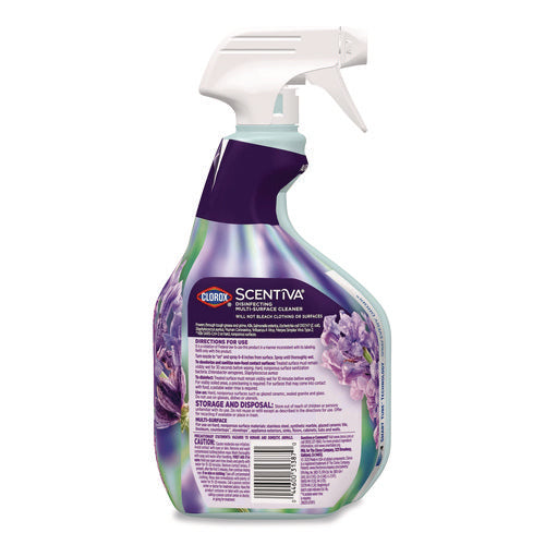 Image of Clorox® Scentiva Disinfecting Multi-Surface Cleaner, Bleach Free, Lavender and Jasmine, 32 oz Spray Bottle, 9/Carton