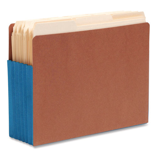 Image of Smead Redrope Drop-Front End Tab File Pockets, Fully Lined 6.5" High Gussets, 5.25" Expansion, Letter Size, Redrope/Blue, 10/Box