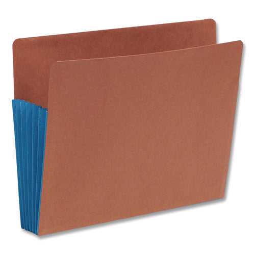 Image of Smead Redrope Drop-Front End Tab File Pockets, Fully Lined 6.5" High Gussets, 5.25" Expansion, Letter Size, Redrope/Blue, 10/Box