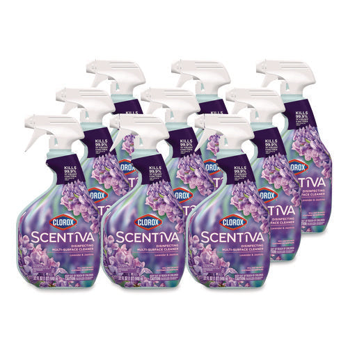 Image of Clorox® Scentiva Disinfecting Multi-Surface Cleaner, Bleach Free, Lavender and Jasmine, 32 oz Spray Bottle, 9/Carton