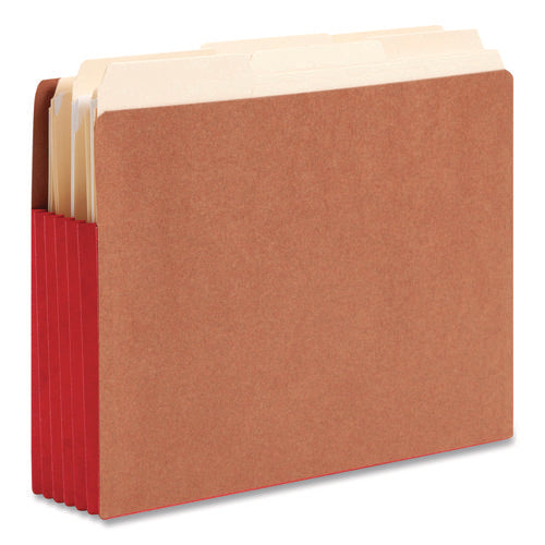 Image of Smead Redrope Drop-Front End Tab File Pockets, Fully Lined 6.5" High Gussets, 5.25" Expansion, Letter Size, Redrope/Red, 10/Box
