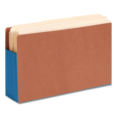 Image of Smead Redrope Drop-Front End Tab File Pockets, Fully Lined 6.5" High Gussets, 5.25" Expansion, Legal Size, Redrope/Blue, 10/Box