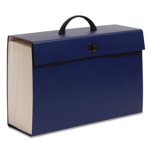 Image of Smead Expanding File Box, 16.63" Expansion, 19 Sections, Twist-Lock Latch Closure, 2/5-Cut Tabs, Legal Size, Blue