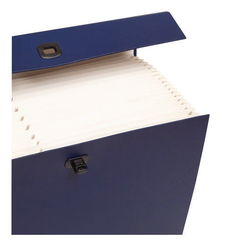 Image of Smead Expanding File Box, 16.63" Expansion, 19 Sections, Twist-Lock Latch Closure, 2/5-Cut Tabs, Legal Size, Blue