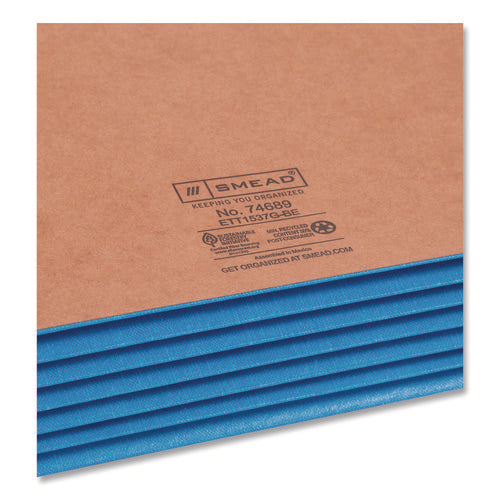 Image of Smead Redrope Drop-Front End Tab File Pockets, Fully Lined 6.5" High Gussets, 5.25" Expansion, Legal Size, Redrope/Blue, 10/Box