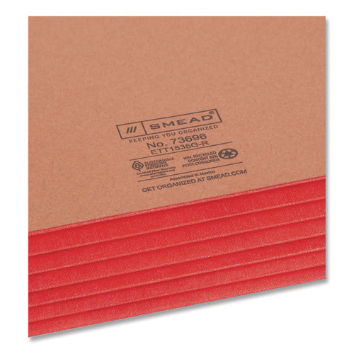Image of Smead Redrope Drop-Front End Tab File Pockets, Fully Lined 6.5" High Gussets, 5.25" Expansion, Letter Size, Redrope/Red, 10/Box