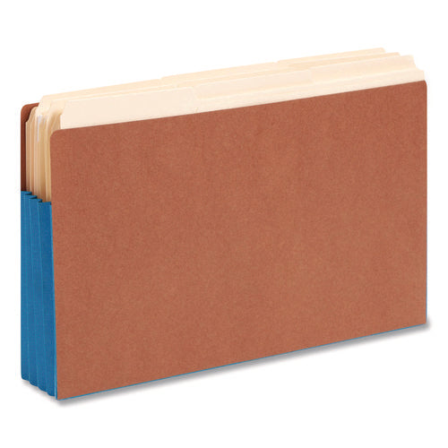 Image of Smead Redrope Drop-Front End Tab File Pockets, Fully Lined 6.5" High Gussets, 3.5" Expansion, Legal Size, Redrope/Blue, 10/Box