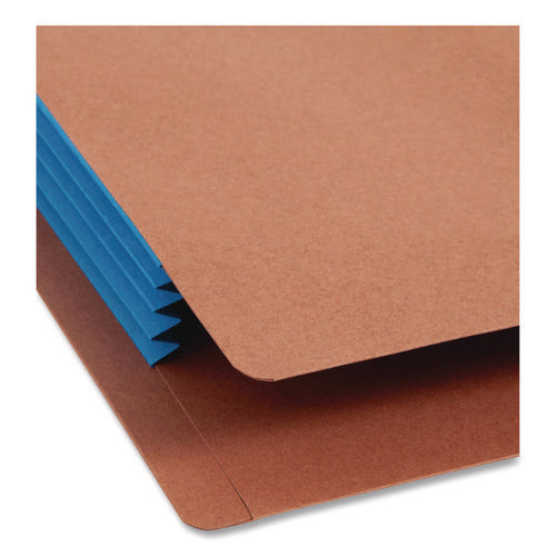 Image of Smead Redrope Drop-Front End Tab File Pockets, Fully Lined 6.5" High Gussets, 3.5" Expansion, Legal Size, Redrope/Blue, 10/Box