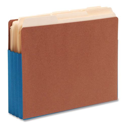 Image of Smead Redrope Drop-Front End Tab File Pockets, Fully Lined 6.5" High Gussets, 3.5" Expansion, Letter Size, Redrope/Blue, 10/Box