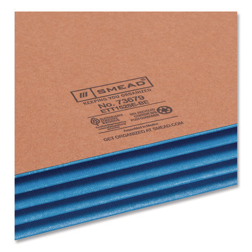 Image of Smead Redrope Drop-Front End Tab File Pockets, Fully Lined 6.5" High Gussets, 3.5" Expansion, Letter Size, Redrope/Blue, 10/Box