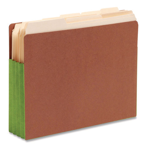 Image of Smead Redrope Drop-Front End Tab File Pockets, Fully Lined 6.5" High Gussets, 3.5" Expansion, Letter Size, Redrope/Green, 10/Box