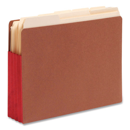 Image of Smead Redrope Drop-Front End Tab File Pockets, Fully Lined 6.5" High Gussets, 3.5" Expansion, Letter Size, Redrope/Red, 10/Box