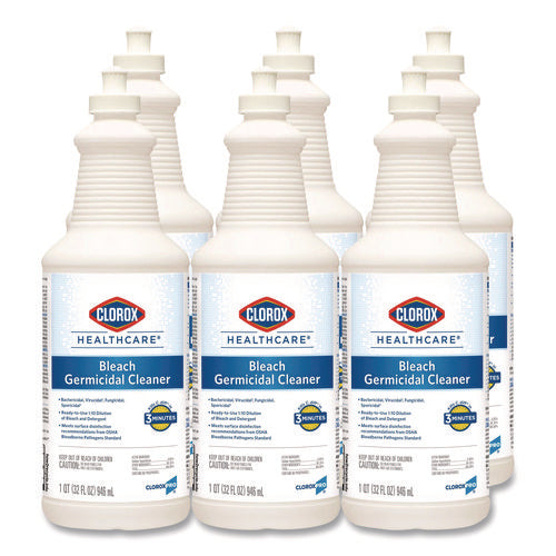 Image of Clorox Healthcare® Bleach Germicidal Cleaner, 32 Oz Pull-Top Bottle, 6/carton