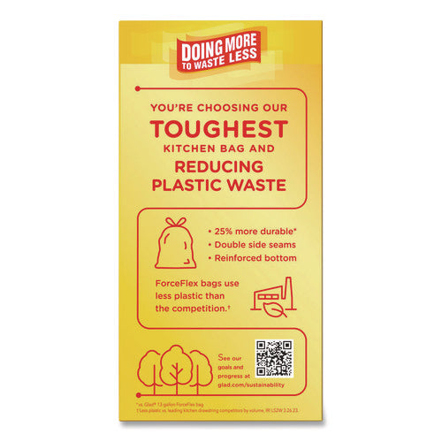 Image of Glad® ForceFlex MaxStrength Tall Kitchen Drawstring Trash Bags, 13 gal, Fresh Clean Scent, 24 x 28, White, 34/Box, 6 Boxes/Carton