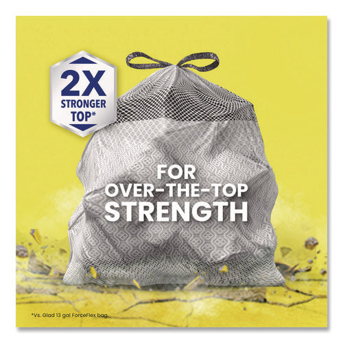 Image of Glad® ForceFlex MaxStrength Tall Kitchen Drawstring Trash Bags, 13 gal, Fresh Clean Scent, 24 x 28, White, 34/Box, 6 Boxes/Carton