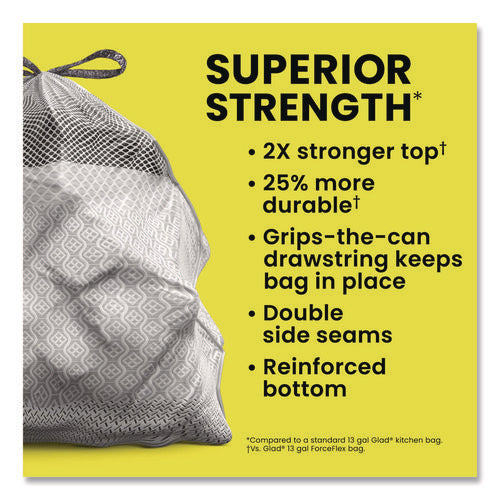 Image of Glad® ForceFlex MaxStrength Tall Kitchen Drawstring Trash Bags, 13 gal, Fresh Clean Scent, 24 x 28, White, 34/Box, 6 Boxes/Carton