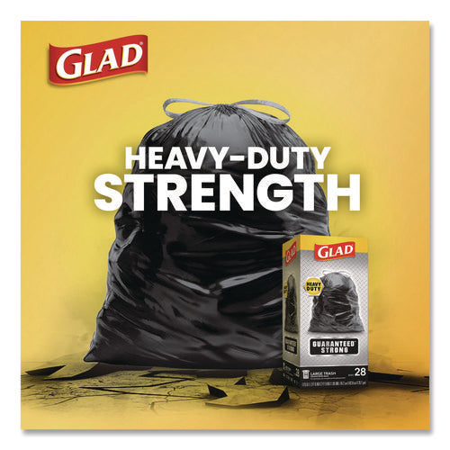 Image of Glad® Guaranteed Strong Large Drawstring Trash Bags, Three-Ply, 30 gal, 1.05 mil, 30" x 33", Black, 90/Carton