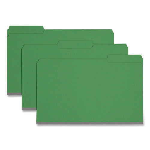 Image of Smead Expanding Recycled Heavy Pressboard Folders, 1/3-Cut Tabs: Assorted, Legal Size, 1" Expansion, Green, 25/Box