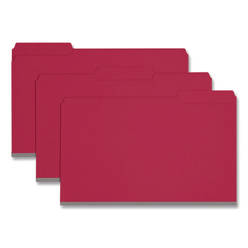 Image of Smead Expanding Recycled Heavy Pressboard Folders, 1/3-Cut Tabs: Assorted, Legal Size, 1" Expansion, Bright Red, 25/Box