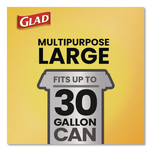 Image of Glad® Guaranteed Strong Large Drawstring Trash Bags, Three-Ply, 30 gal, 1.05 mil, 30 x 33, Black, 28 Bags/Box, 6 Boxes/Carton