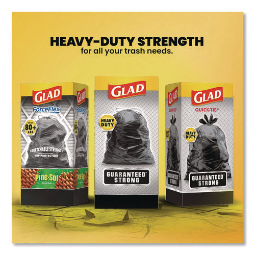 Image of Glad® Guaranteed Strong Large Drawstring Trash Bags, Three-Ply, 30 gal, 1.05 mil, 30 x 33, Black, 28 Bags/Box, 6 Boxes/Carton