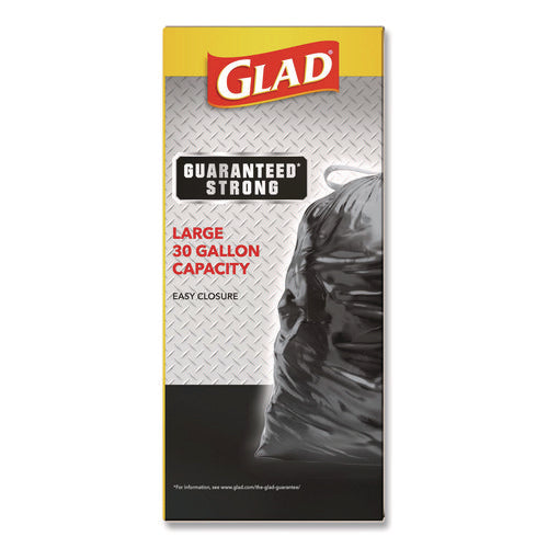 Image of Glad® Guaranteed Strong Large Drawstring Trash Bags, Three-Ply, 30 gal, 1.05 mil, 30 x 33, Black, 28/Box