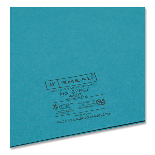 Image of Smead Two-Pocket Folder, Textured Paper, 100-Sheet Capacity, 11 X 8.5, Teal, 25/box