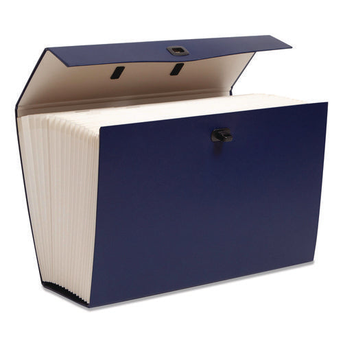 Image of Smead Expanding File Box, 16.63" Expansion, 19 Sections, Twist-Lock Latch Closure, 2/5-Cut Tabs, Legal Size, Blue