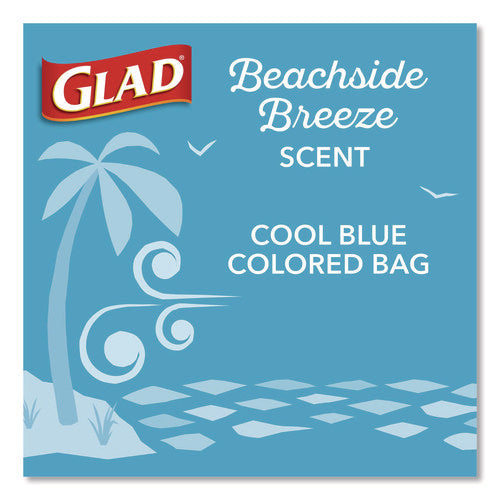 Image of Glad® OdorShield Small Drawstring Trash Bags, 4 gal, Beachside Breeze Scent, 0.5 mil, 18" x 17", Blue, 80/Box