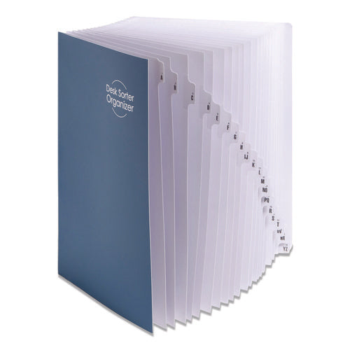 Image of Smead Deluxe Expandable Indexed Desk File/Sorter, Reinforced Tabs, 20 Dividers, Alpha/Numeric Index, Legal Size, Dark Blue Cover