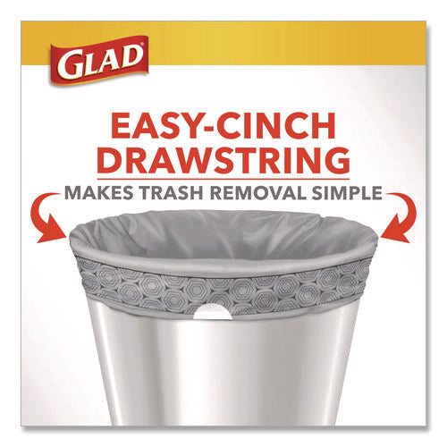 Image of Glad® Medium Drawstring Trash Bags with Clorox, 8 gal, Lemon Fresh Bleach Scent, 0.74 mil, 23" x 21.63", Gray, 26/Box