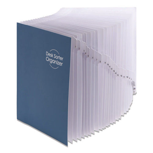 Image of Smead Deluxe Expandable Indexed Desk File/Sorter, 31 Dividers, Date Index, Letter Size, Dark Blue Cover