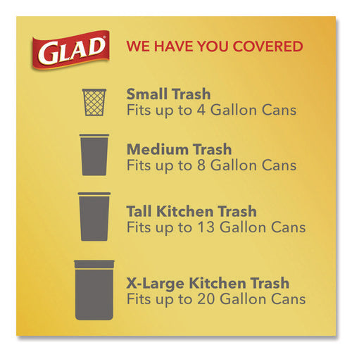 Image of Glad® Medium Drawstring Trash Bags with Clorox, 8 gal, Lemon Fresh Bleach Scent, 0.74 mil, 23" x 21.63", Gray, 26/Box