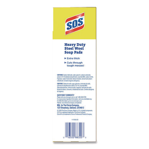 Image of S.O.S.® Steel Wool Soap Pads, 2.4 x 3, Steel, 15 Pads/Box, 12 Boxes/Carton