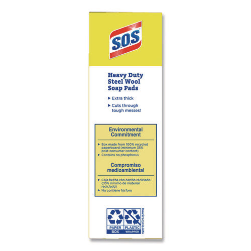 Image of S.O.S.® Steel Wool Soap Pads, 2.4 x 3, Steel, 15 Pads/Box, 12 Boxes/Carton
