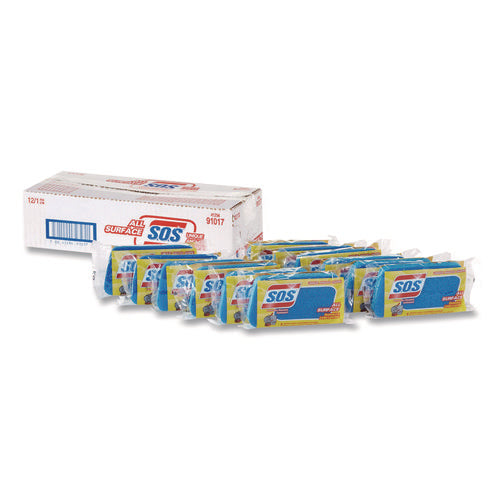 Image of S.O.S.® All Surface Scrubber Sponge, 2.5 X 4.5, 0.9" Thick, Dark Blue, 12/carton