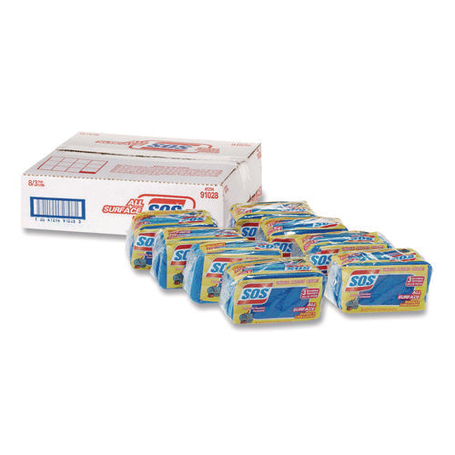Image of S.O.S.® All Surface Scrubber Sponge, 2.5 X 4.5, 0.9" Thick, Dark Blue, 3/pack, 8 Packs/carton