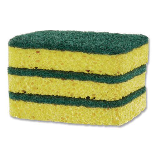 Image of S.O.S.® Heavy Duty Scrubber Sponge, 2.5 x 4.5, 0.9" Thick, Yellow/Green, 3/Pack, 8 Packs/Carton